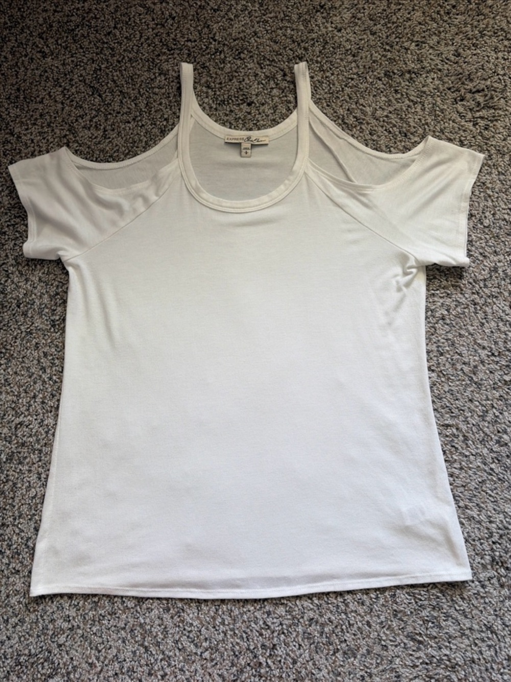 Express One Eleven White Tee with Cold Open Shoulder Size Small.